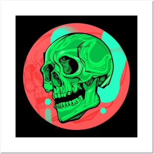 Green Neon Skull Posters and Art